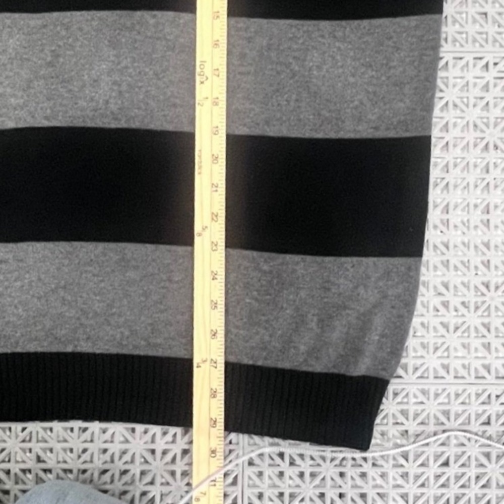 Merona Quarter Zip Sweater Mens XL Black Gray Striped Preppy Academia Classic - Picture 9 of 10